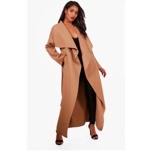 Boohoo Maxi Waterfall Belted Coat